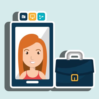 Yönetici kadın ve cep telefonu simgesi tasarım izole