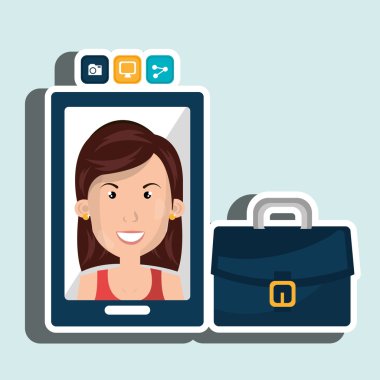 Yönetici kadın ve cep telefonu simgesi tasarım izole