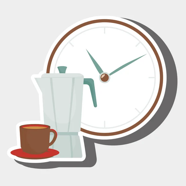 Koffie en horloge geïsoleerd pictogram ontwerp — Stockvector