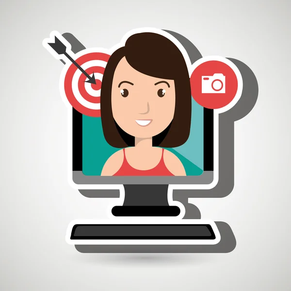 Izole bilgisayar simgesi tasarım kadınla — Stok Vektör