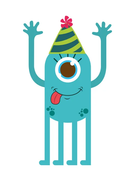 Monster cartoon met feest hoed geïsoleerd pictogram ontwerp — Stockvector