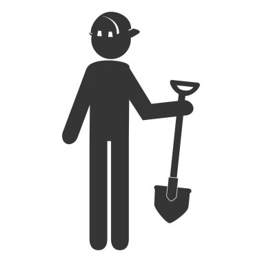 Piktogram tasarımı ile çalışan araçlara sahip işçiler