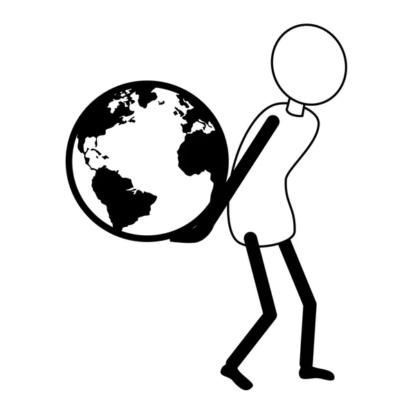 Erd-Planet mit Mensch in der Hand, Vektorillustration. — Stockvektor