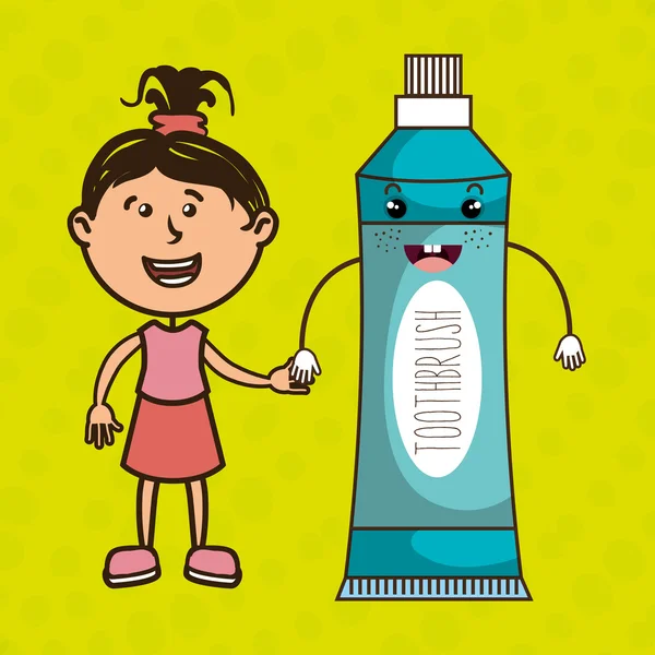 Chica con pasta de dientes aislado icono de diseño — Vector de stock