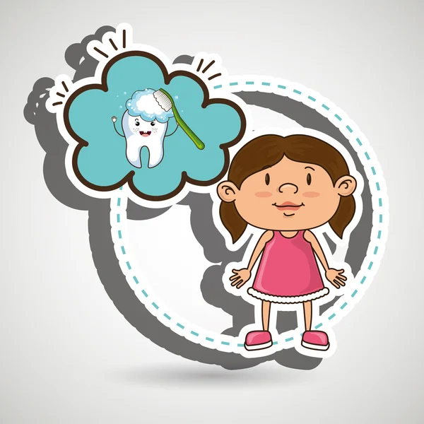 Chica con diente aislado icono de diseño — Vector de stock