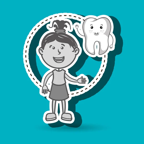 Meisje met tand geïsoleerd pictogram ontwerp — Stockvector