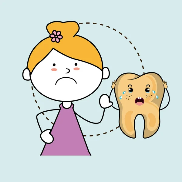 Больная зубная девочка изолированный дизайн иконы — стоковый вектор