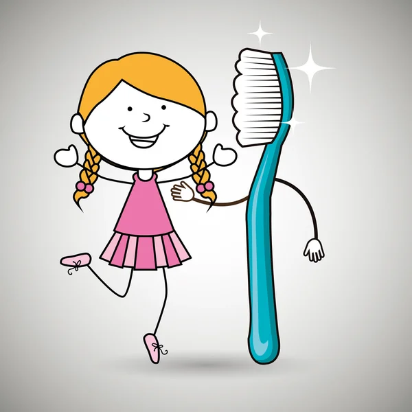 Diş fırçası kızla izole simgesi — Stok Vektör