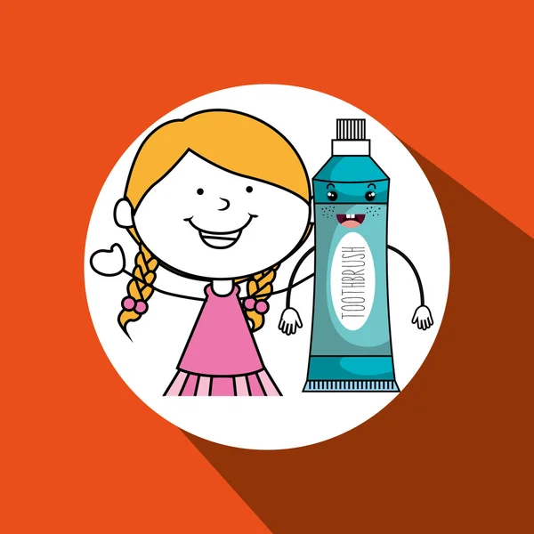 Meisje met tandpasta geïsoleerd pictogram ontwerp — Stockvector