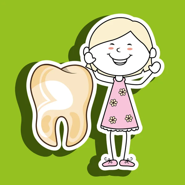 Menina feliz dente isolado ícone design — Vetor de Stock