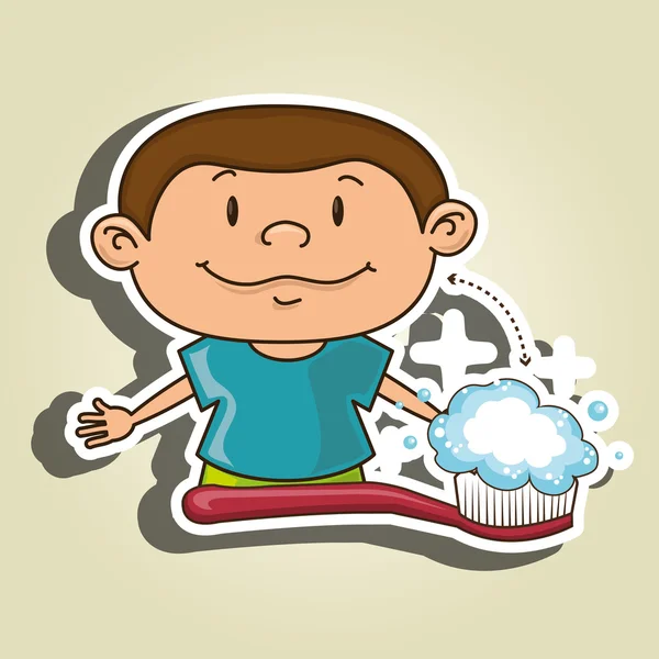 Niño con cepillo de dientes diseño icono aislado — Vector de stock