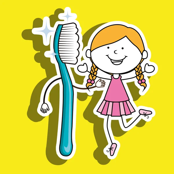 Diş fırçası kızla izole simgesi — Stok Vektör
