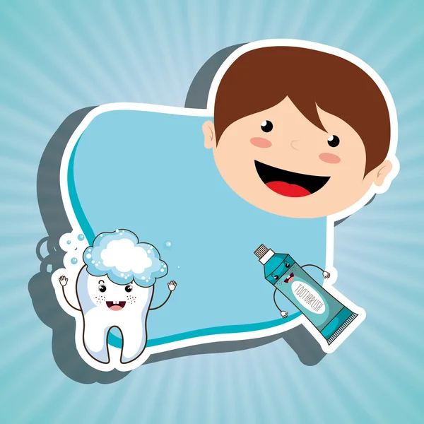 Menino sorrindo dente isolado ícone design —  Vetores de Stock