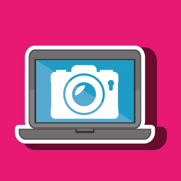 Laptop ve fotoğraf kamera simgesi tasarım izole — Stok Vektör