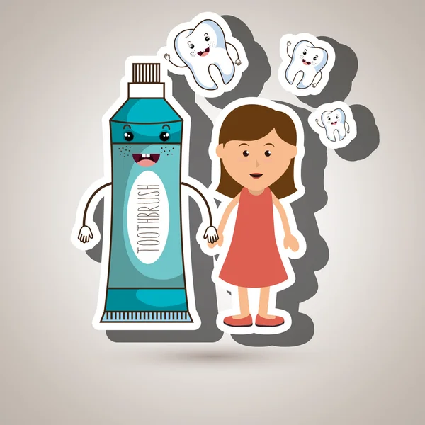 Κορίτσι και οδοντόπαστα απομονωθεί εικονίδιο σχεδιασμός — Διανυσματικό Αρχείο