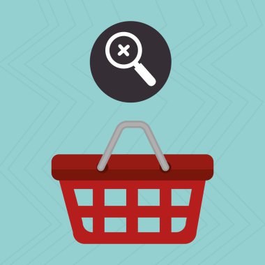 Kırmızı sepet ve izole arama simgesi tasarım