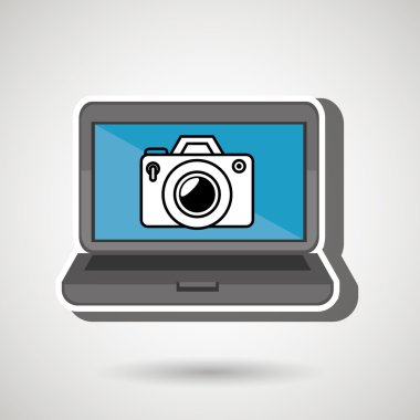 fotoğraf kamera ile dizüstü bilgisayar simgesi tasarım izole
