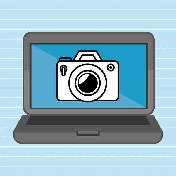 Laptop com câmera fotográfica design de ícone isolado — Vetor de Stock