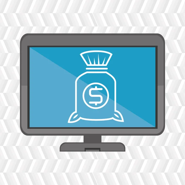 Portátil con bolsa de dinero azul aislado icono de diseño — Vector de stock