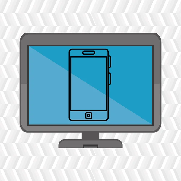 Laptop met smartphone blauwe geïsoleerd pictogram ontwerp — Stockvector