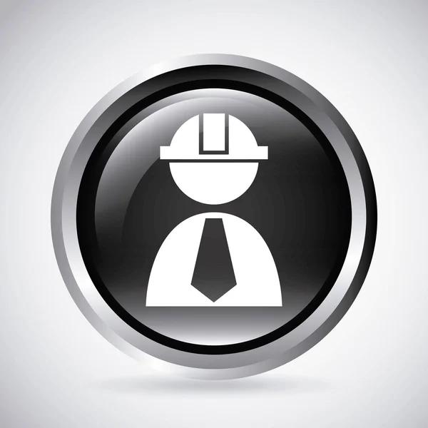 Builder in silver button isolated icon design — Stock Vector