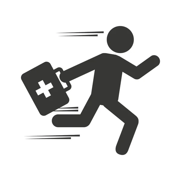 Paramedic man running medical kit — Stock Vector