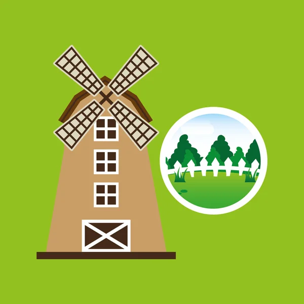 Ferme campagne moulin à vent conception — Image vectorielle
