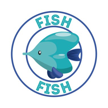 Mühür damgası üzerinde balık. Deniz yaşam tasarım. Vektör grafiği