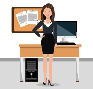 iş kadını çalışma alanında simgesi tasarım izole