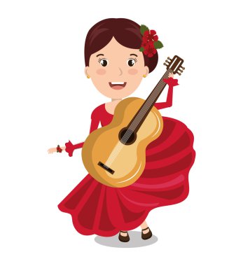 Flamenko dansçısı gitar ile izole simgesi