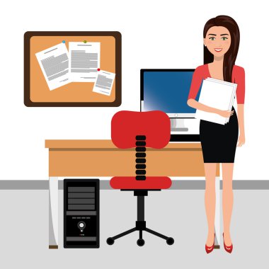 iş kadını çalışma alanında simgesi tasarım izole