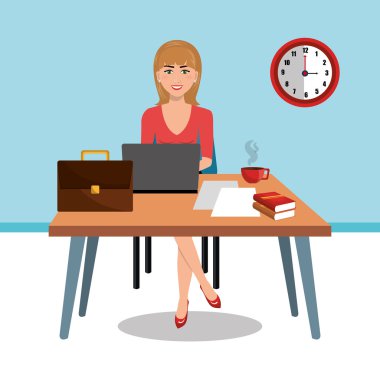 iş kadını çalışma alanında simgesi tasarım izole