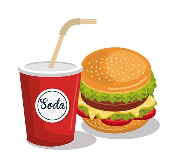Design de ícone isolado de refrigerante e hambúrguer — Vetor de Stock