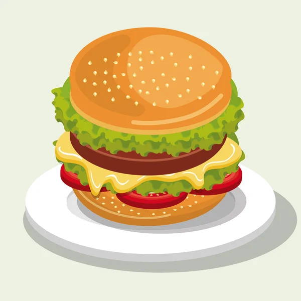 Délicieux hamburger icône isolée design — Image vectorielle