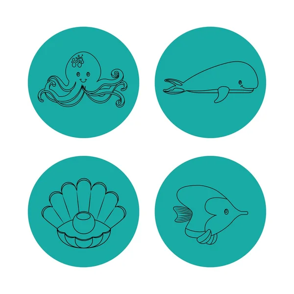 Icon set over circles. Sea life design. Vector graphic — Stock Vector