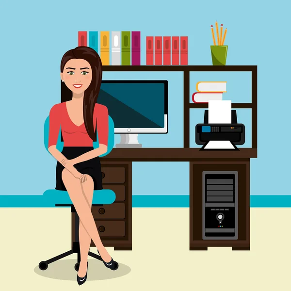 Femme d'affaires dans l'espace de travail icône isolée design — Image vectorielle