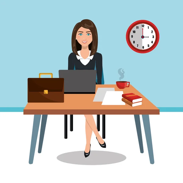 Business woman in workspace isolated icon design — Stock Vector