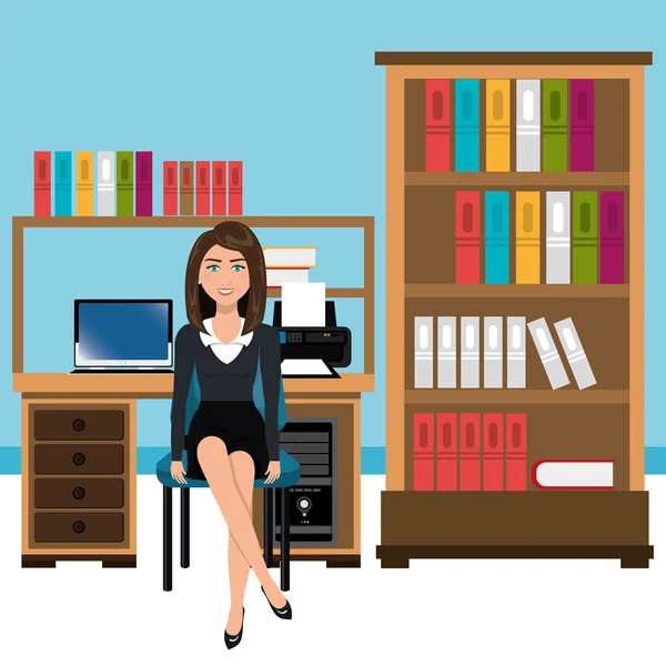 Mujer de negocios en el espacio de trabajo diseño icono aislado — Vector de stock