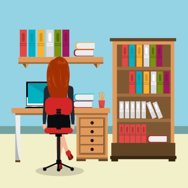 iş kadını çalışma alanında simgesi tasarım izole