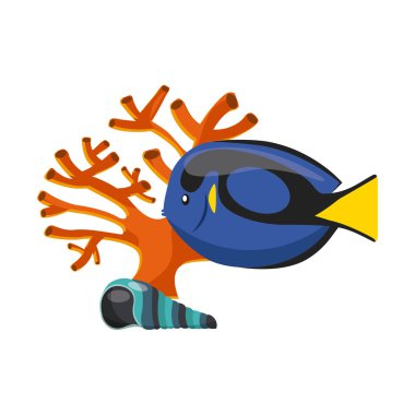 mercan, kabuk ve balık simgesi. 