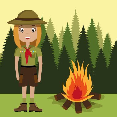 izci karakteri ile izole kamp ateşi simgesi tasarım