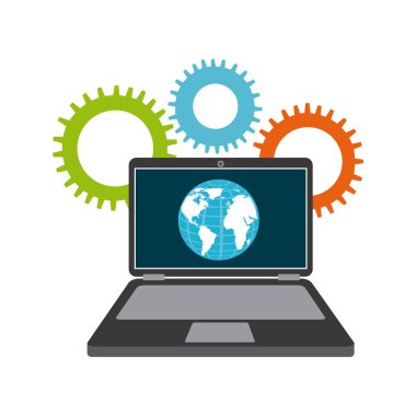 Gezegen ve dizüstü bilgisayar simgesi. 