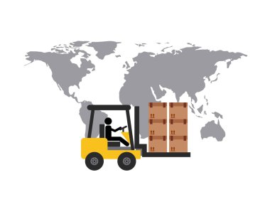 Harita ve forklift simgesi. Teslimat ve tasarım nakliye. Vektör grafiği