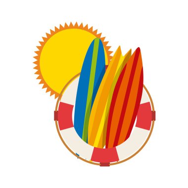 güneş float sörf tahtası simgesi. Yaz tasarımı. Vektör grafiği