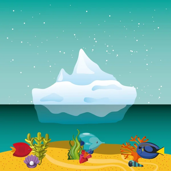 Icono de pez tropical e iceberg . — Vector de stock