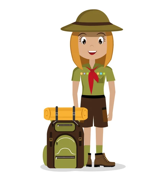 Caractère scout avec sac de voyage icône isolée design — Image vectorielle
