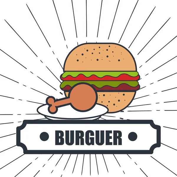 Delicioso hamburguesa aislado icono de diseño — Archivo Imágenes Vectoriales