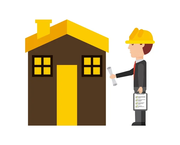 Architect cartoon icoon. Work in Progress ontwerp. Vectorafbeelding — Stockvector