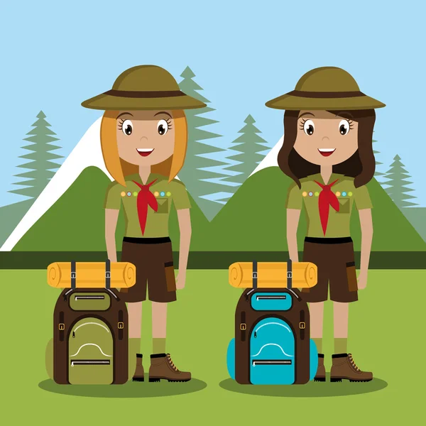 童军字符与旅游袋隔离图标设计 — 图库矢量图片