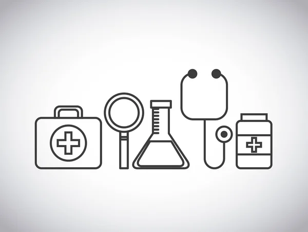 Kit médical stéthoscope flacon lupe conception de la médecine. Graphique vectoriel — Image vectorielle